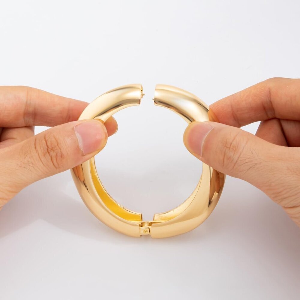 Gold Bangle Set Stackable Chunky Open Cuff Jewelr… - image 2